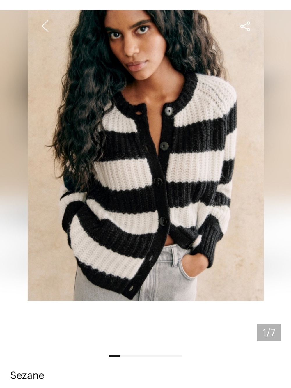 Sezane Black and White Striped Emile Cardigan XL